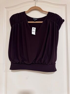 Express Women's Deep Plum V-Neck Blouson Top